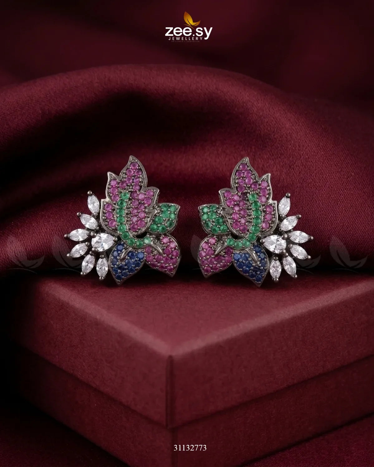 Antique Lotus Floral Cluster Earrings