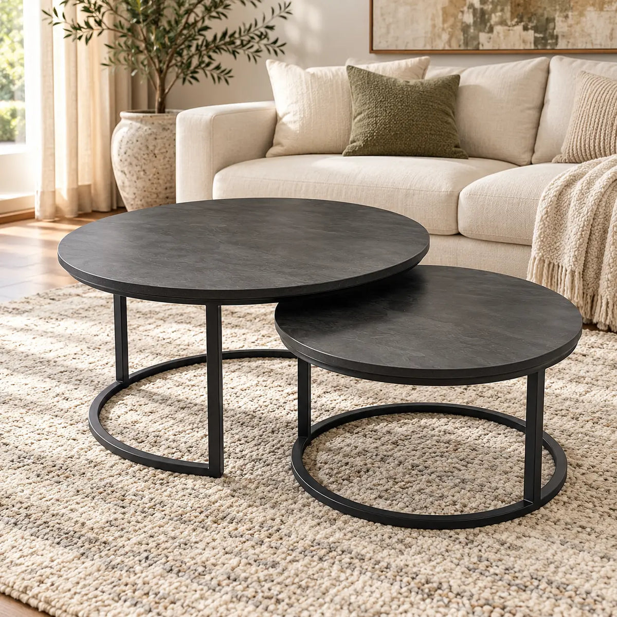 The Eclipse Duo – Matte Charcoal Nesting Coffee Tables (Set of 2)
