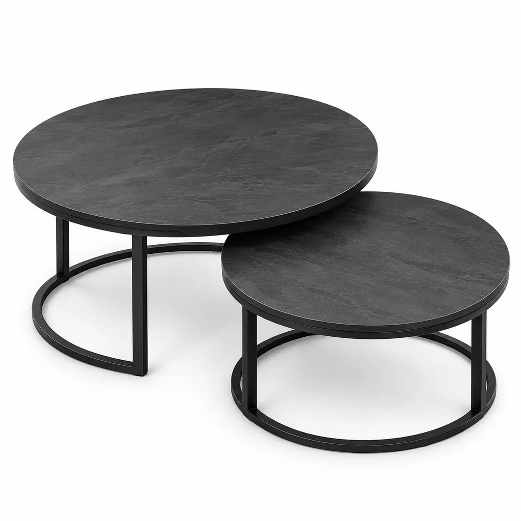 The Eclipse Duo – Matte Charcoal Nesting Coffee Tables (Set of 2)