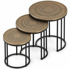 Royal Mandala Gold & Black Engraved Nesting Tables – Set of 3