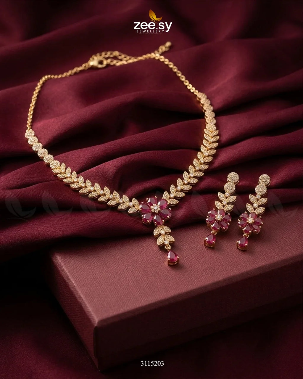 Rosavelle Leaf Zirconia Necklace Set