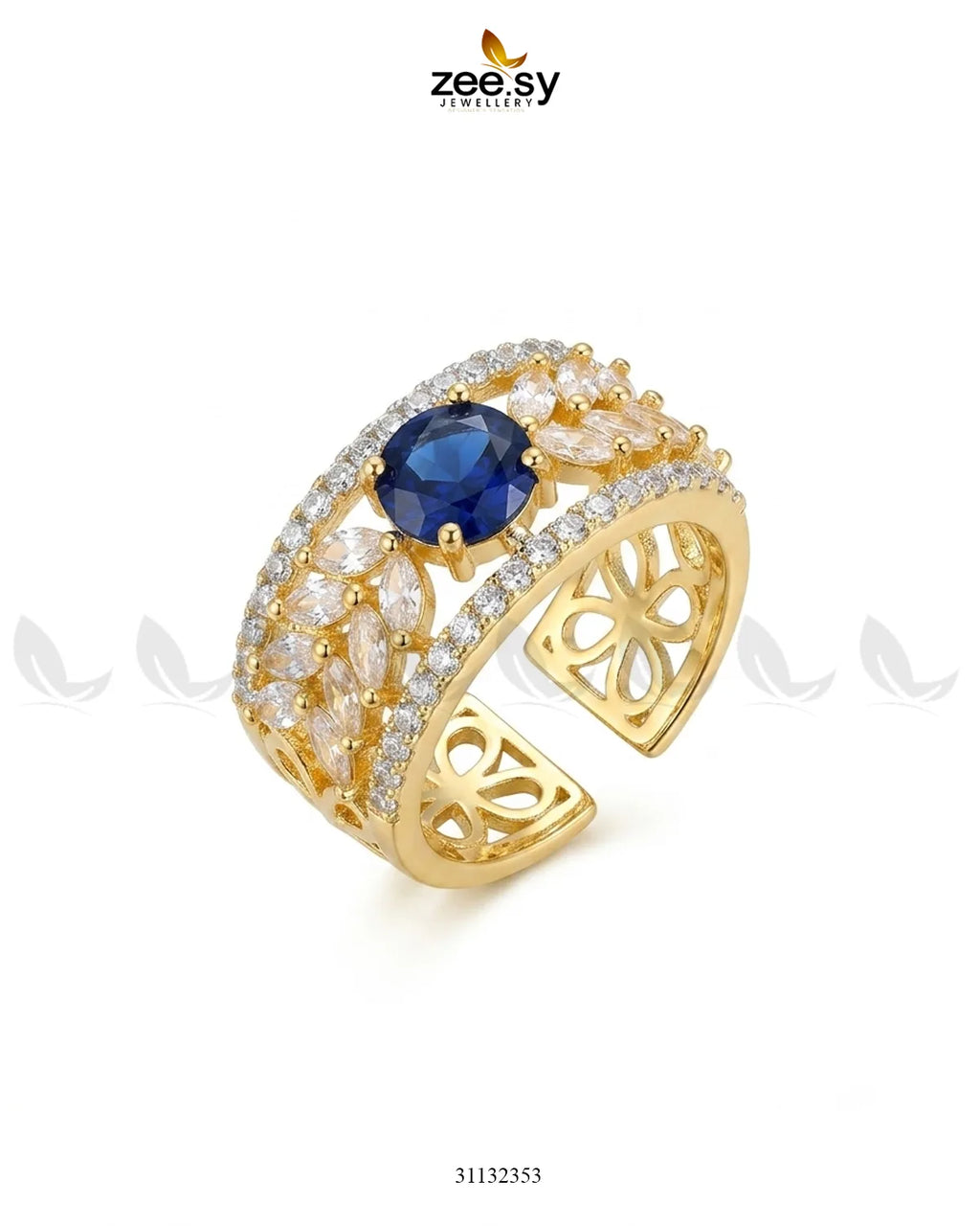 Golden Bloom Leaf Stone Ring