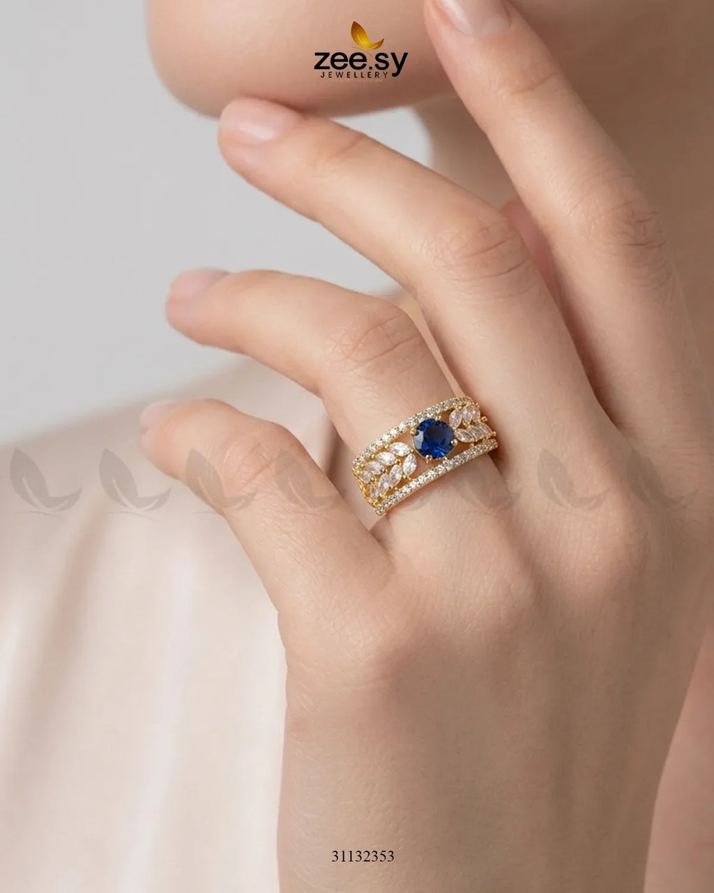 Golden Bloom Leaf Stone Ring