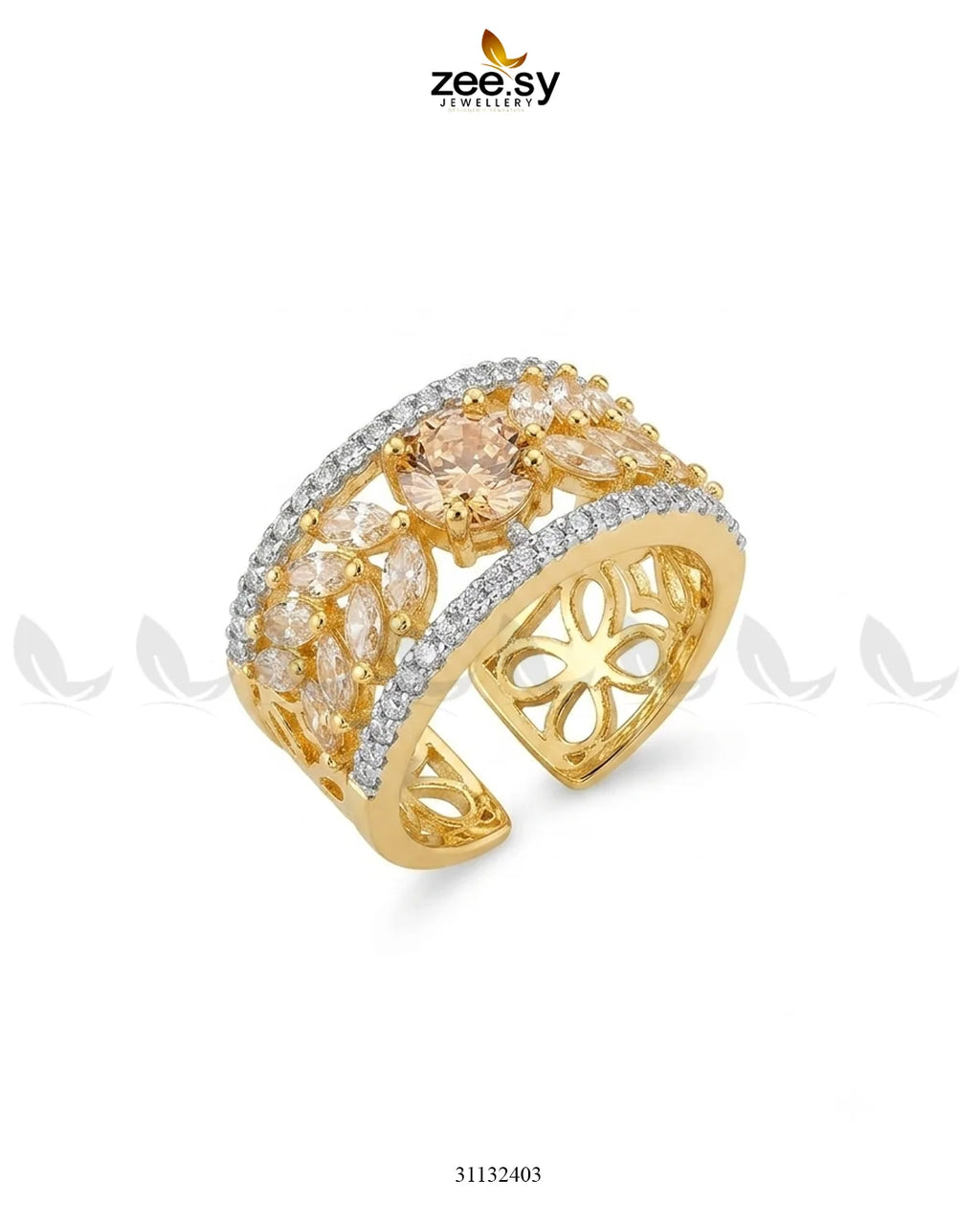 Golden Bloom Leaf Stone Ring