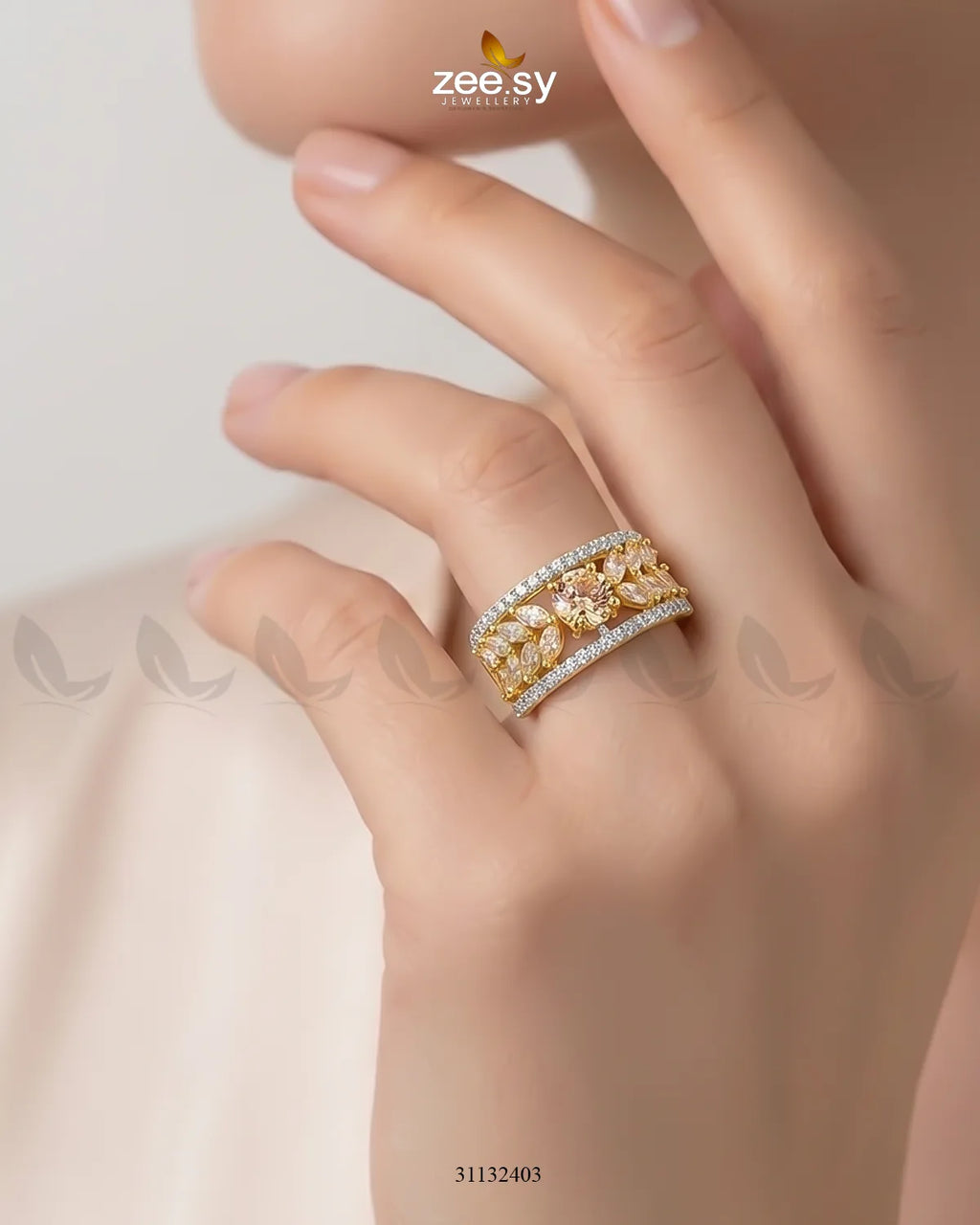 Golden Bloom Leaf Stone Ring
