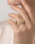 Golden Bloom Leaf Stone Ring
