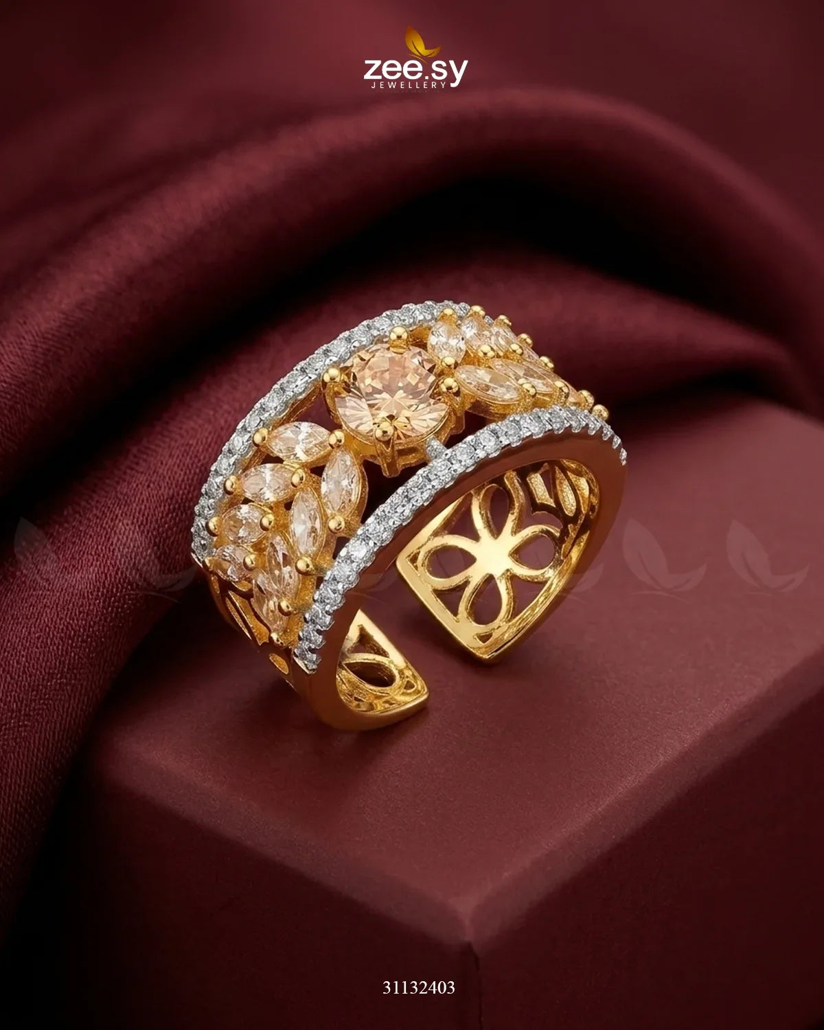 Golden Bloom Leaf Stone Ring