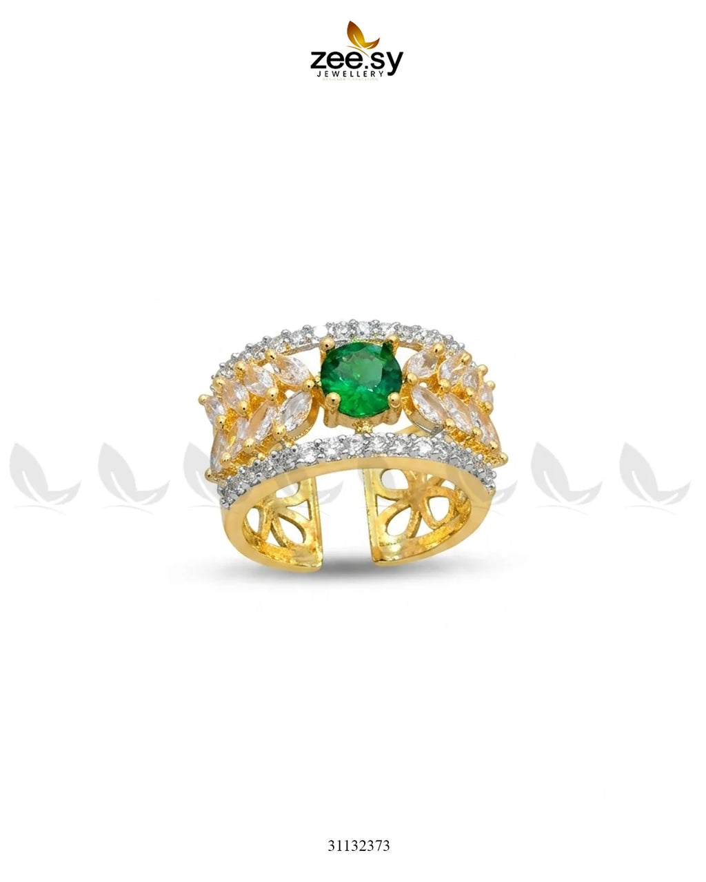 Golden Bloom Leaf Stone Ring