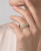 Golden Bloom Leaf Stone Ring
