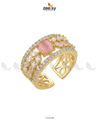 Golden Bloom Leaf Stone Ring