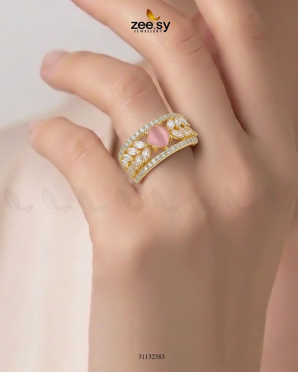 Golden Bloom Leaf Stone Ring