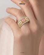 Golden Bloom Leaf Stone Ring