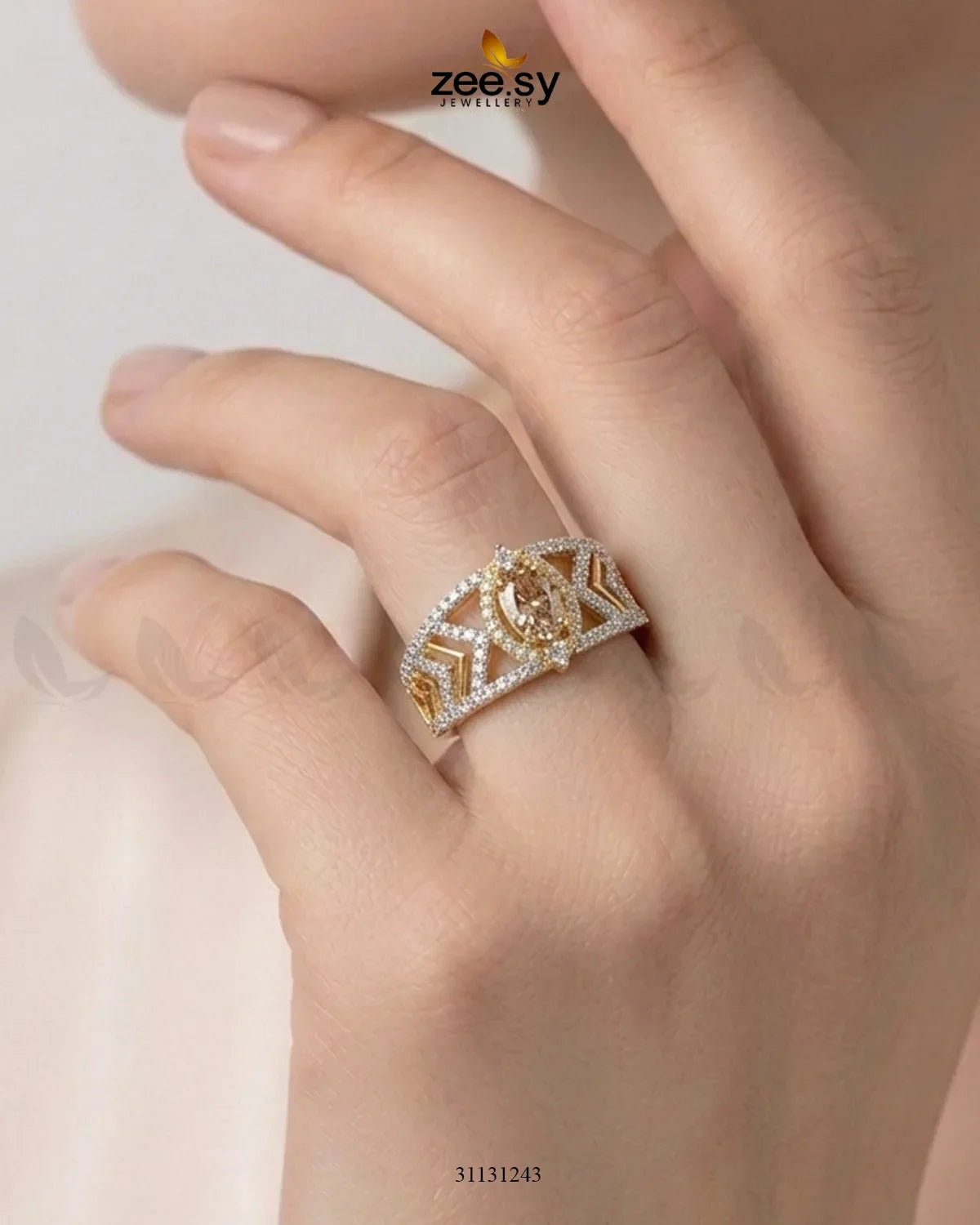 Golden Majestic Oval Stone Ring