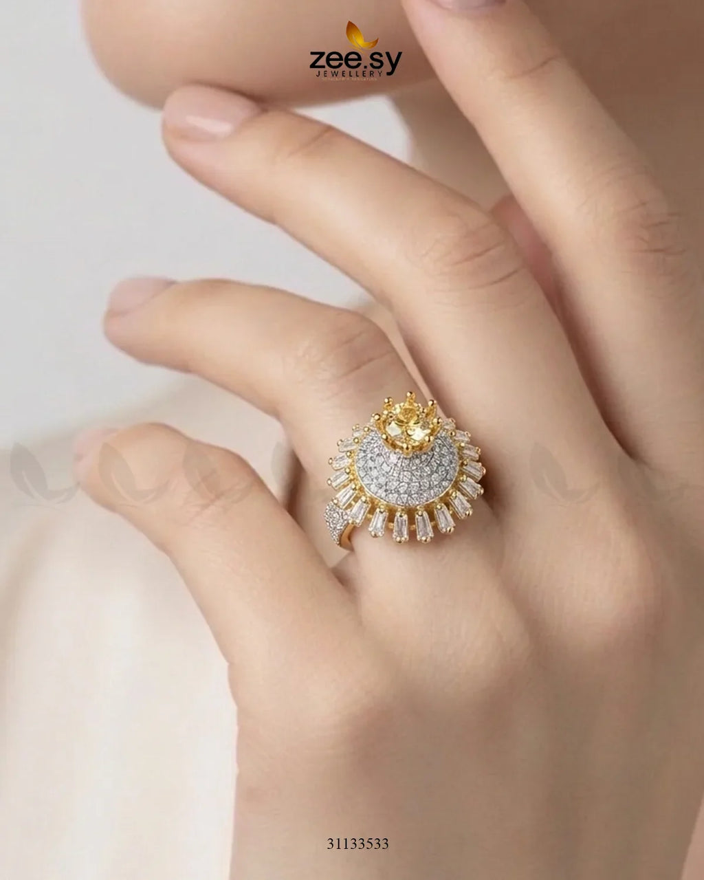 Golden Sterling Cluster Pave Ring