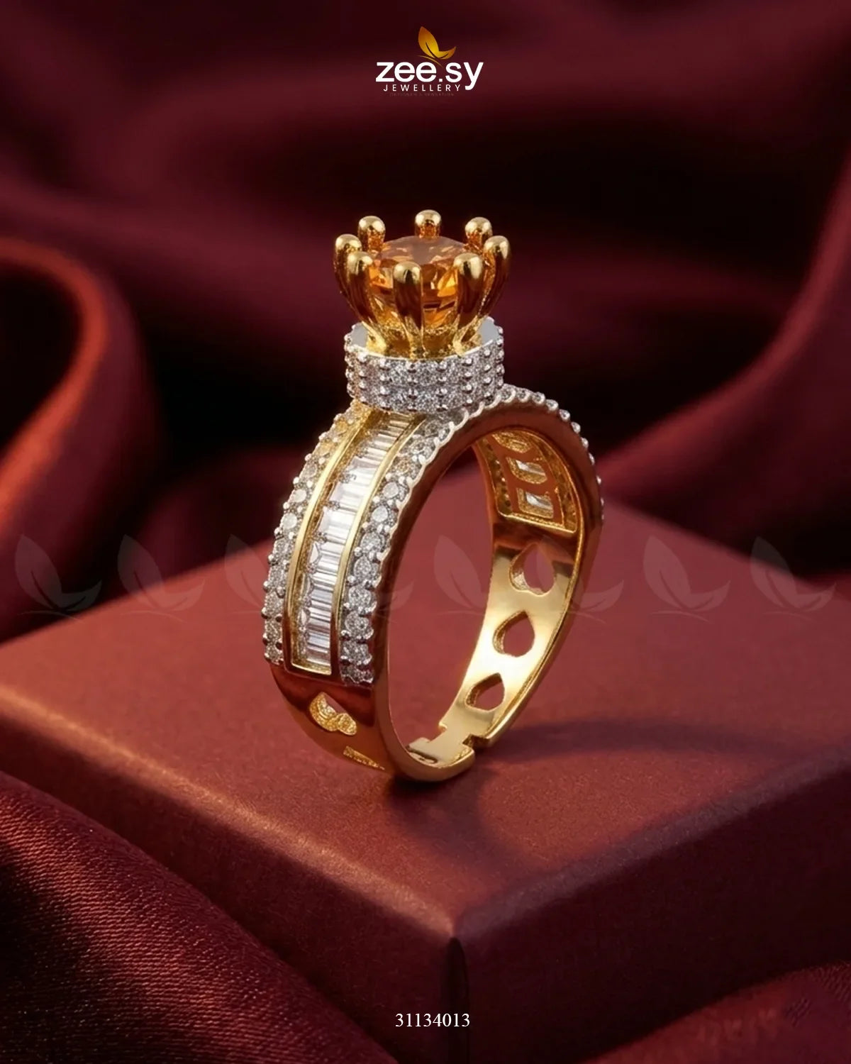 Golden Victorian Cluster Pave Ring