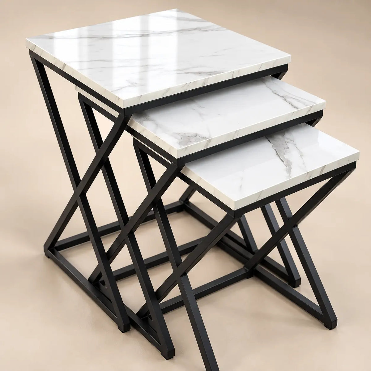 The Carrara Trio – White Marble-Look Nesting Tables (Set of 3)