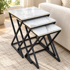 The Carrara Trio – White Marble-Look Nesting Tables (Set of 3)