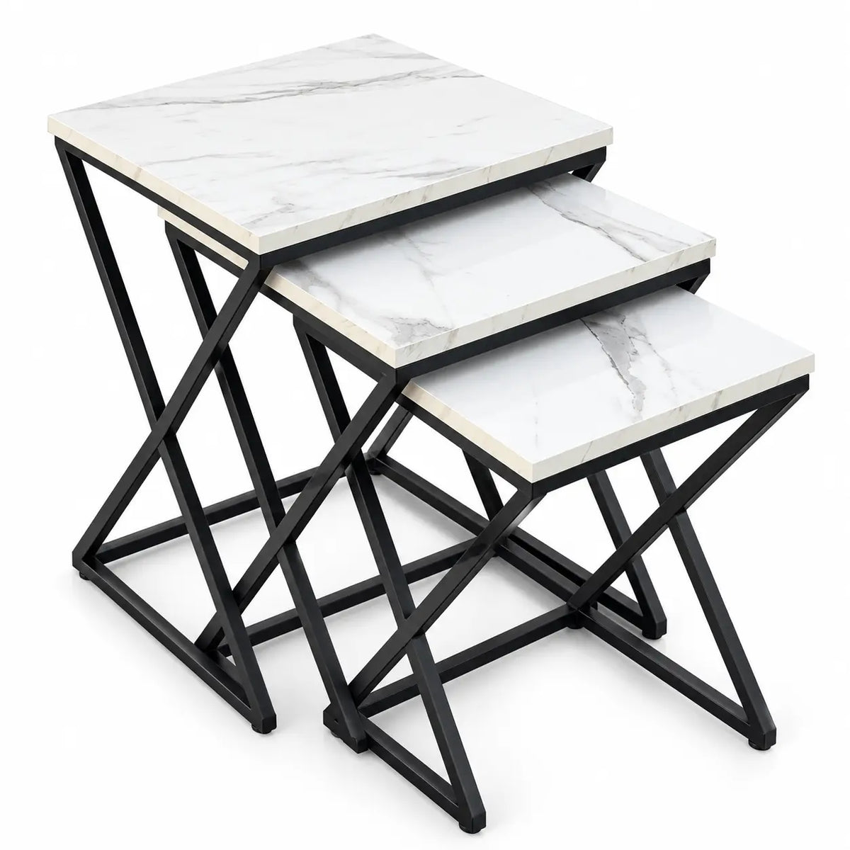The Carrara Trio – White Marble-Look Nesting Tables (Set of 3)