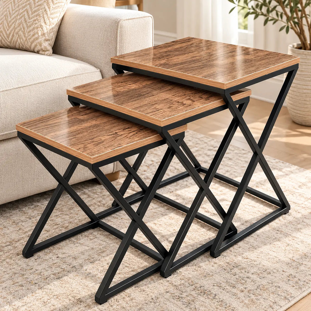 The Xandra Trio – Woodgrain Nesting Tables (Set of 3)