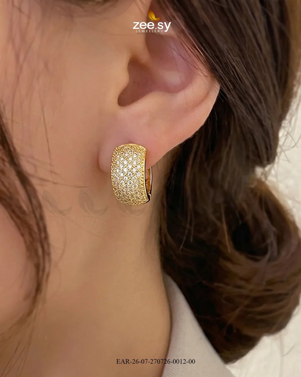 Lattice Pave Zirconia Huggie Earrings