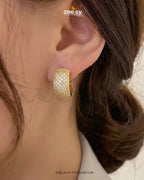 Lattice Pave Zirconia Huggie Earrings