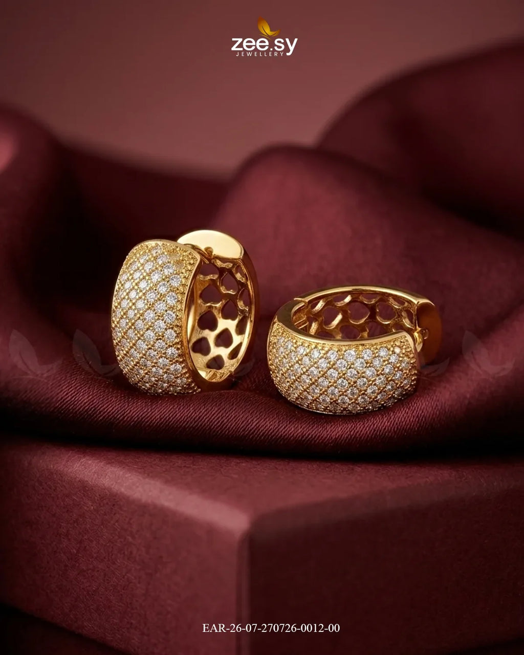 Lattice Pave Zirconia Huggie Earrings
