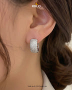 Lattice Pave Zirconia Huggie Earrings