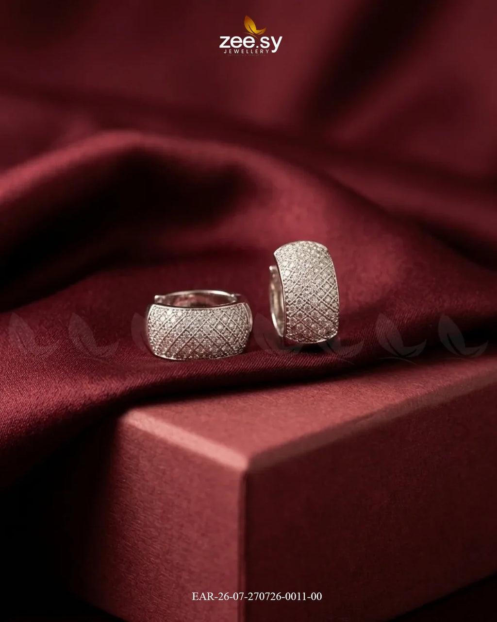 Lattice Pave Zirconia Huggie Earrings