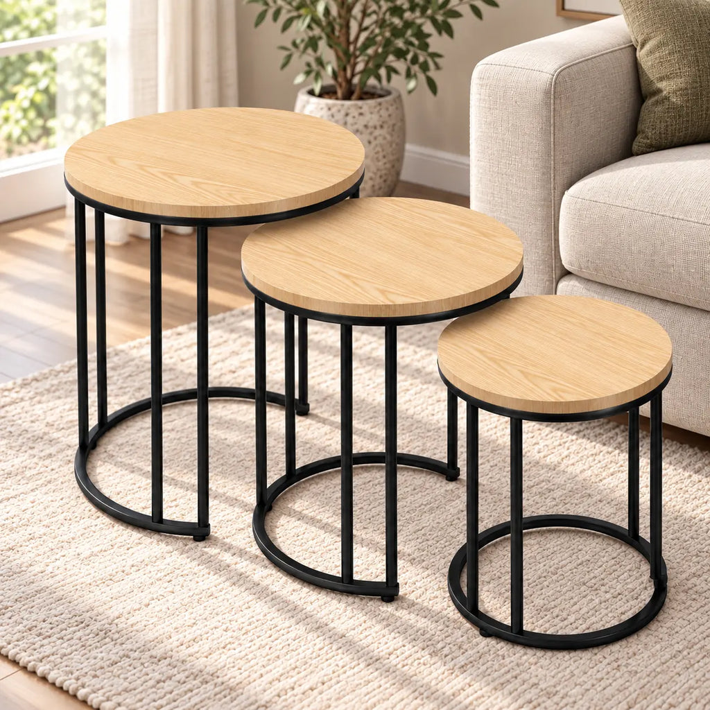 The Nordic Trio – Matte Honey-Blonde Nesting Tables (Set of 3)