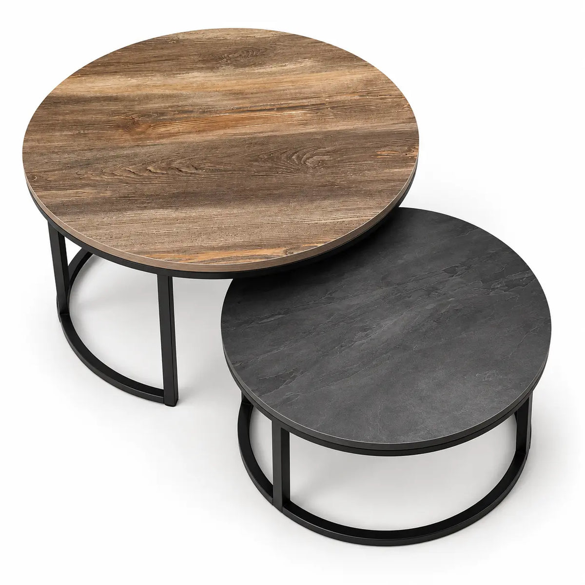 The Contrast Duo – Woodgrain & Charcoal Nesting Coffee Tables