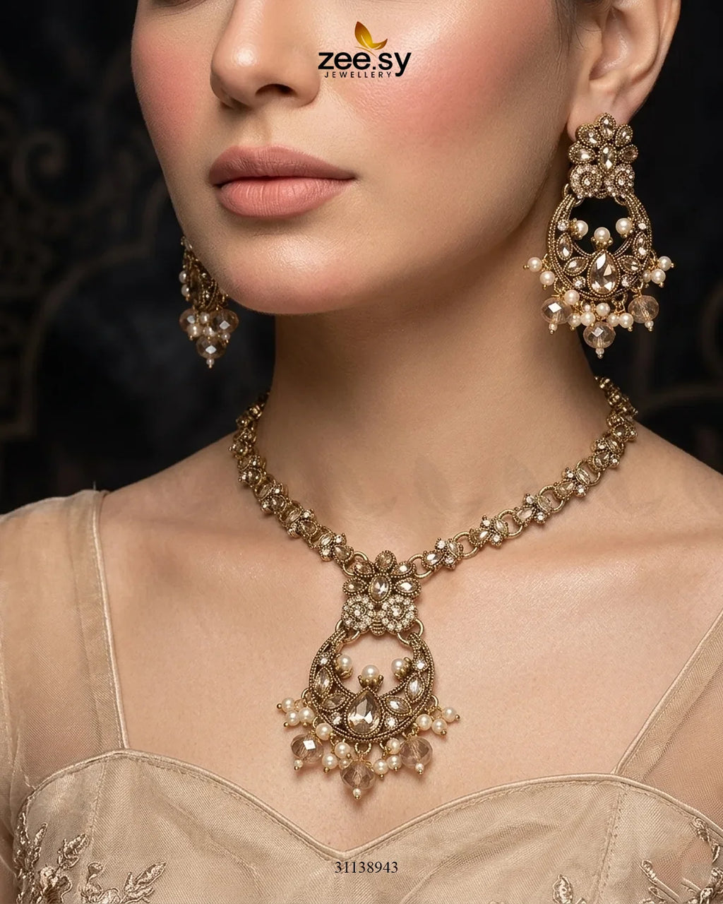 Moon Pearl Stone Necklace Set
