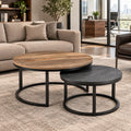 The Contrast Duo – Woodgrain & Charcoal Nesting Coffee Tables