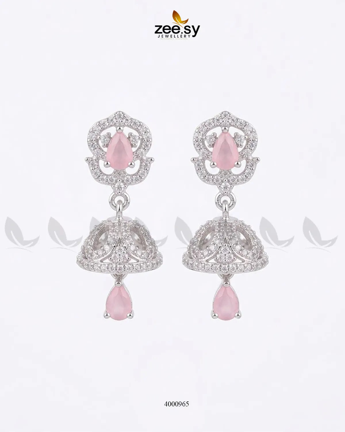 Ornate American Diamond Jhumka Earrings