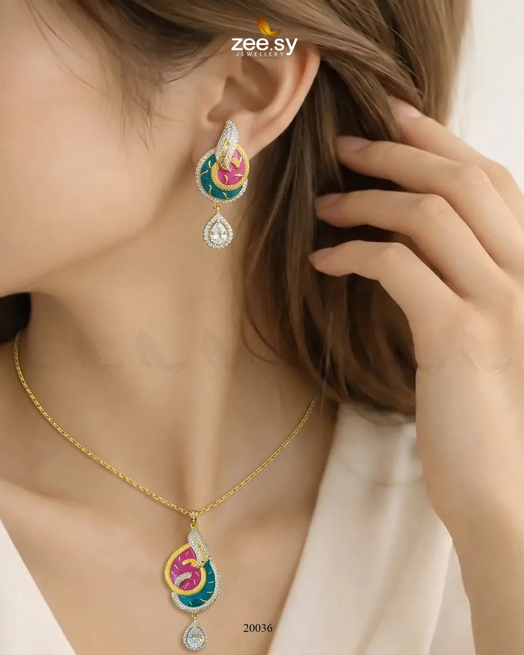 Enamel Teardrop Modern Pendant Set