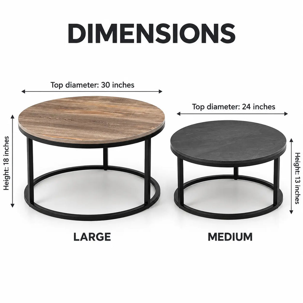 The Contrast Duo – Woodgrain & Charcoal Nesting Coffee Tables