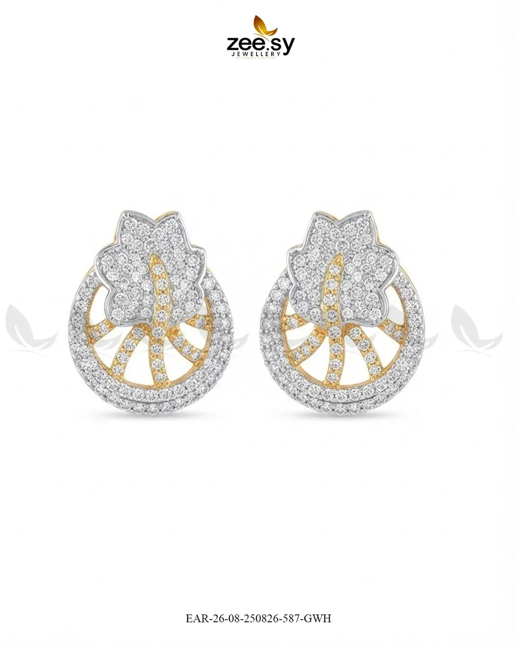 Royal Floral Zircon Earrings - Golden