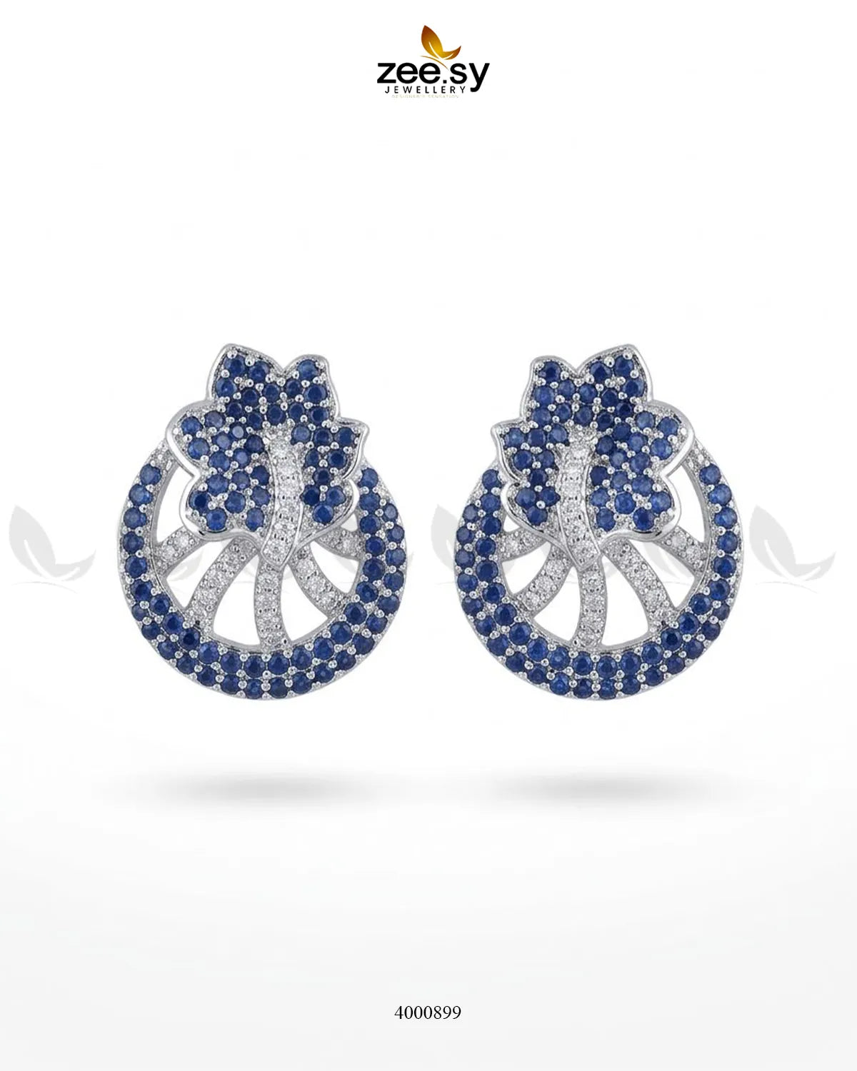 Royal Floral Zircon Earrings - Silver
