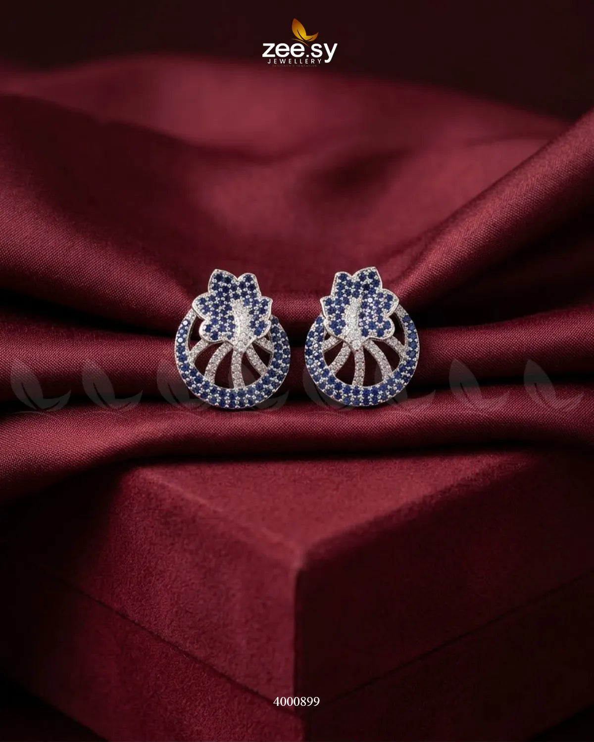 Royal Floral Zircon Earrings - Silver
