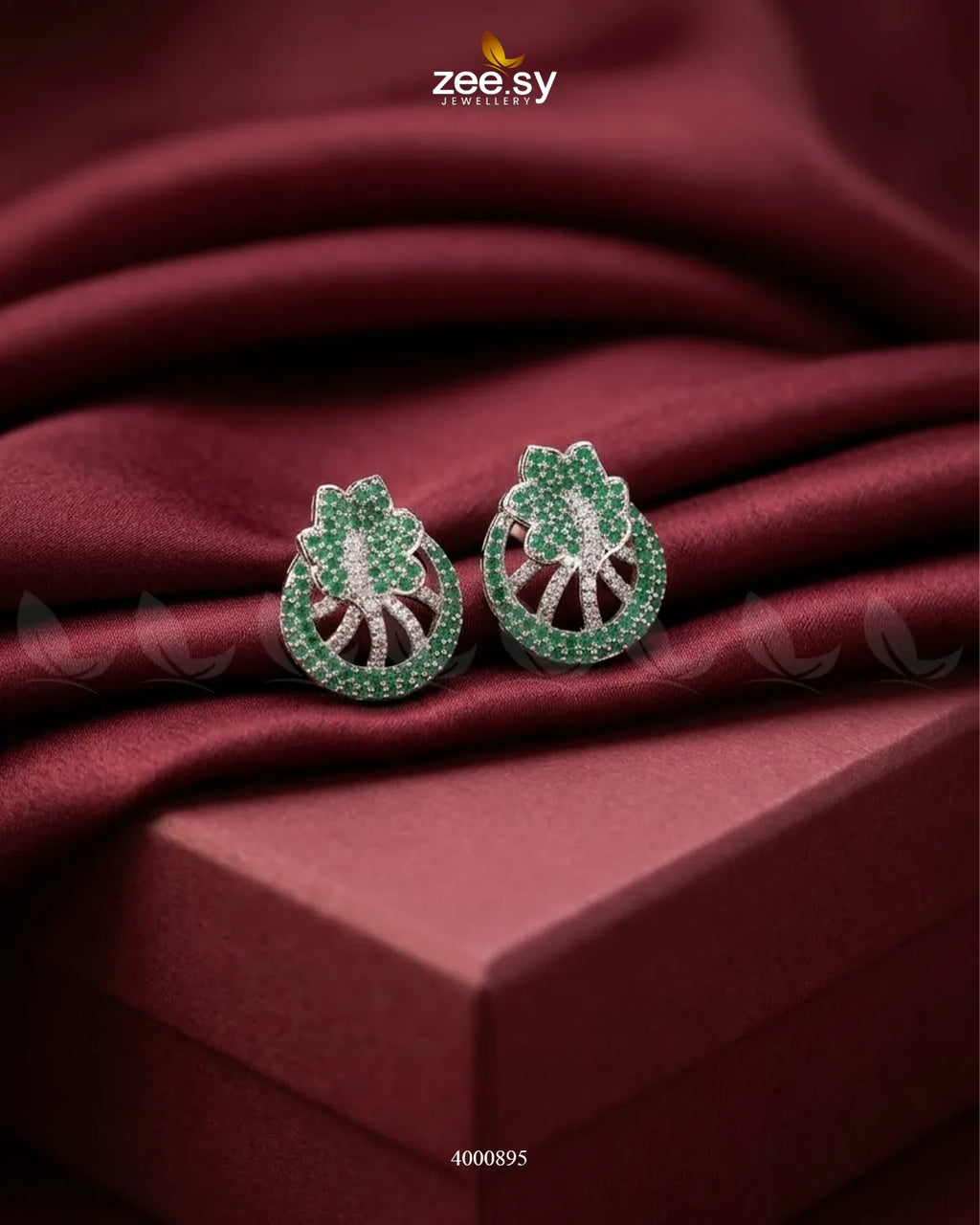 Royal Floral Zircon Earrings - Silver