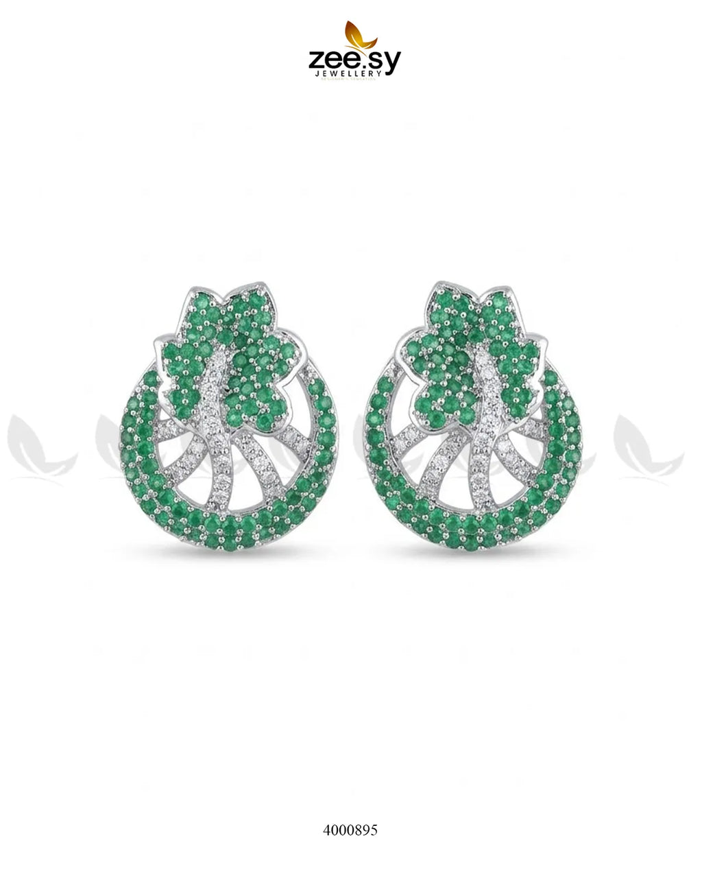 Royal Floral Zircon Earrings - Silver