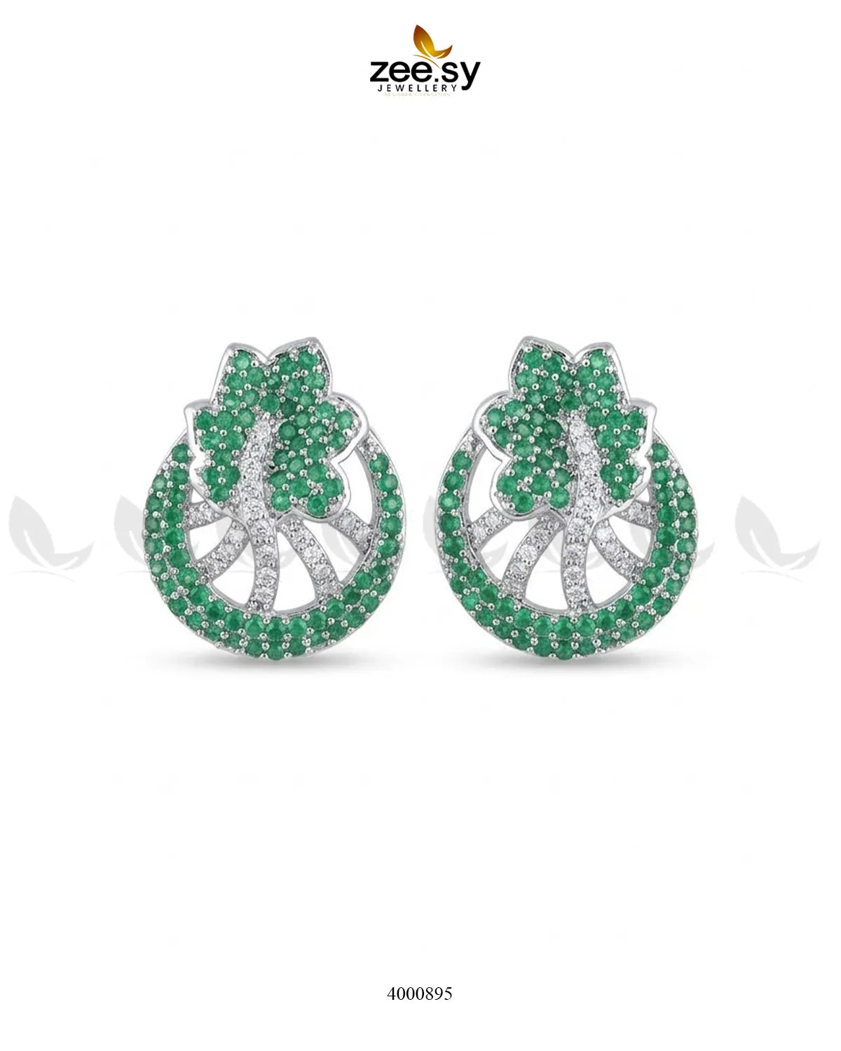 Royal Floral Zircon Earrings - Silver