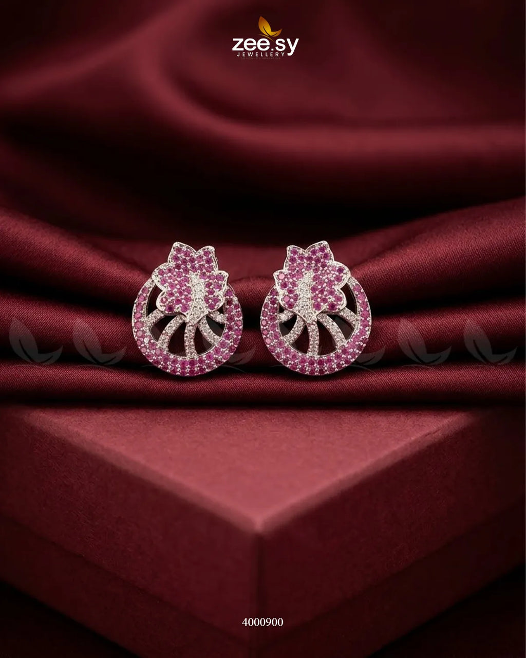 Royal Floral Zircon Earrings - Silver
