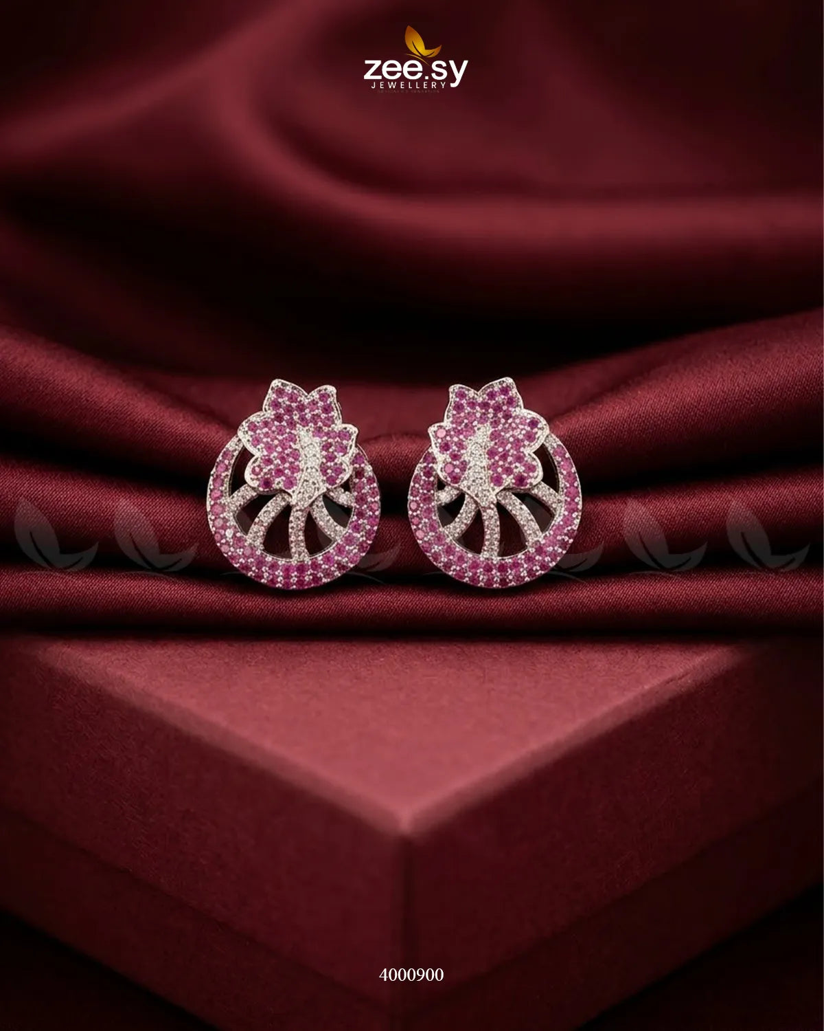 Royal Floral Zircon Earrings - Silver