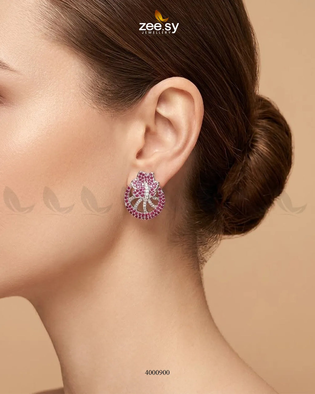 Royal Floral Zircon Earrings - Silver