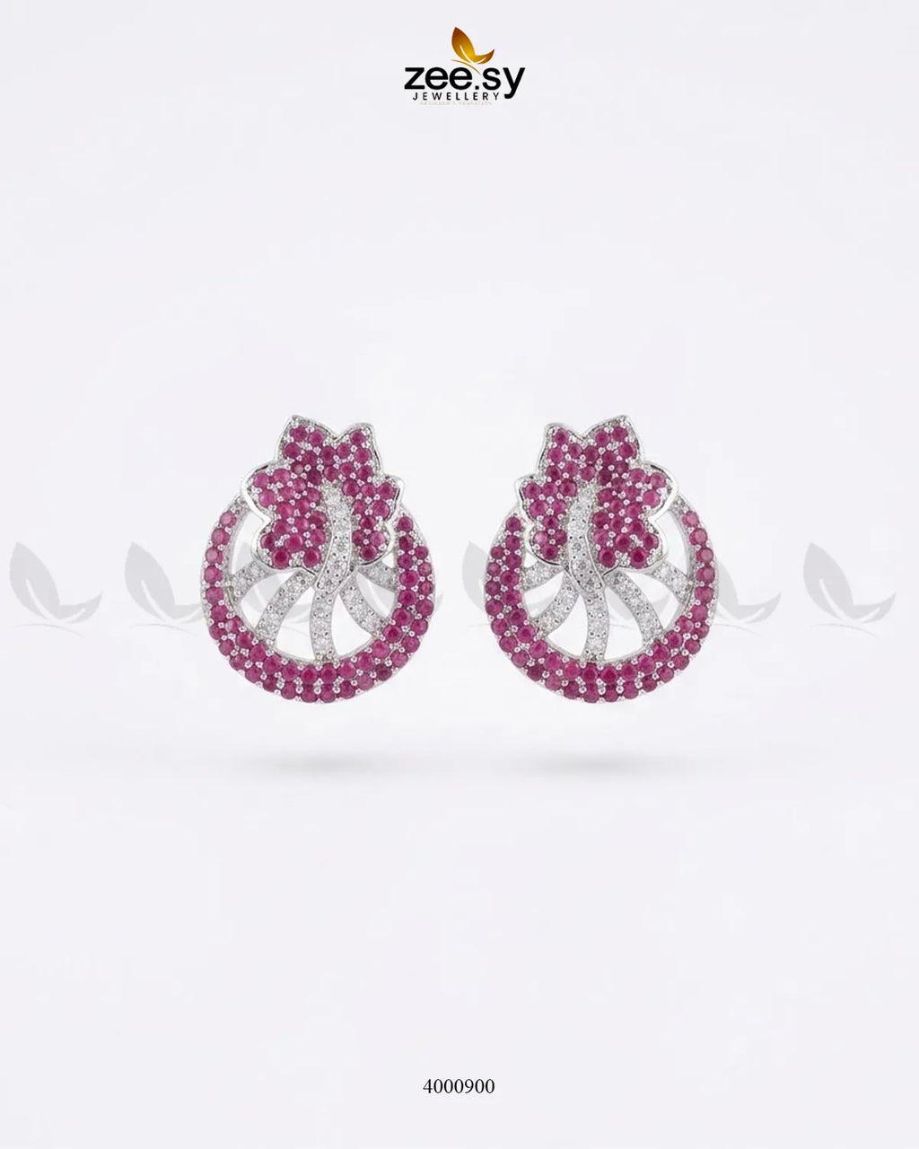 Royal Floral Zircon Earrings - Silver