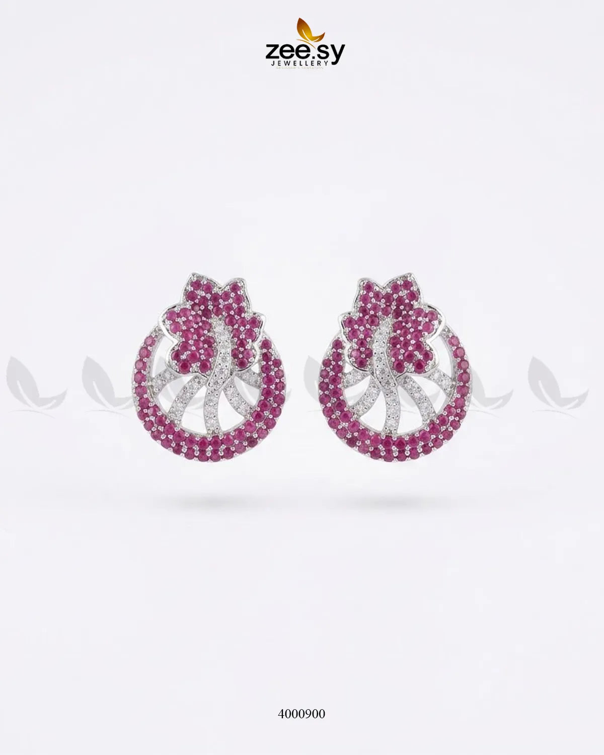 Royal Floral Zircon Earrings - Silver
