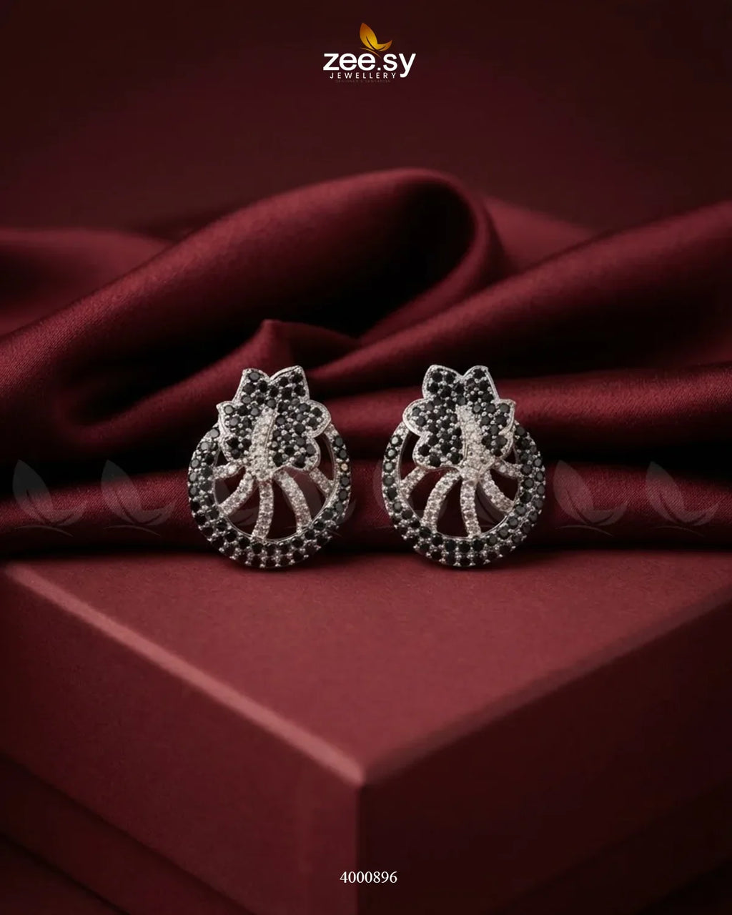 Royal Floral Zircon Earrings - Silver