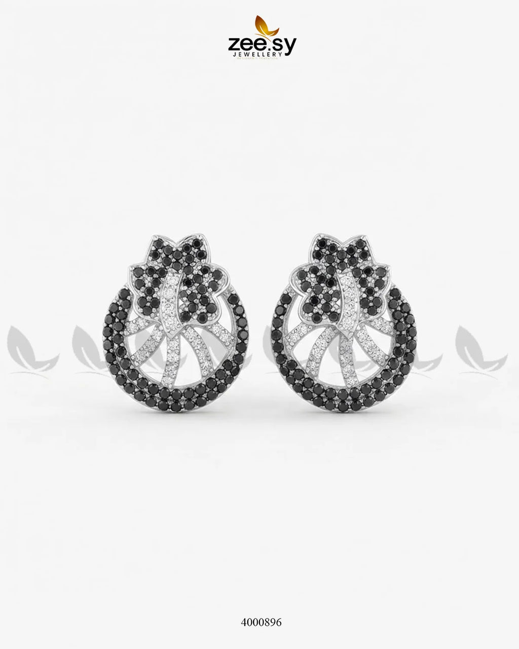 Royal Floral Zircon Earrings - Silver