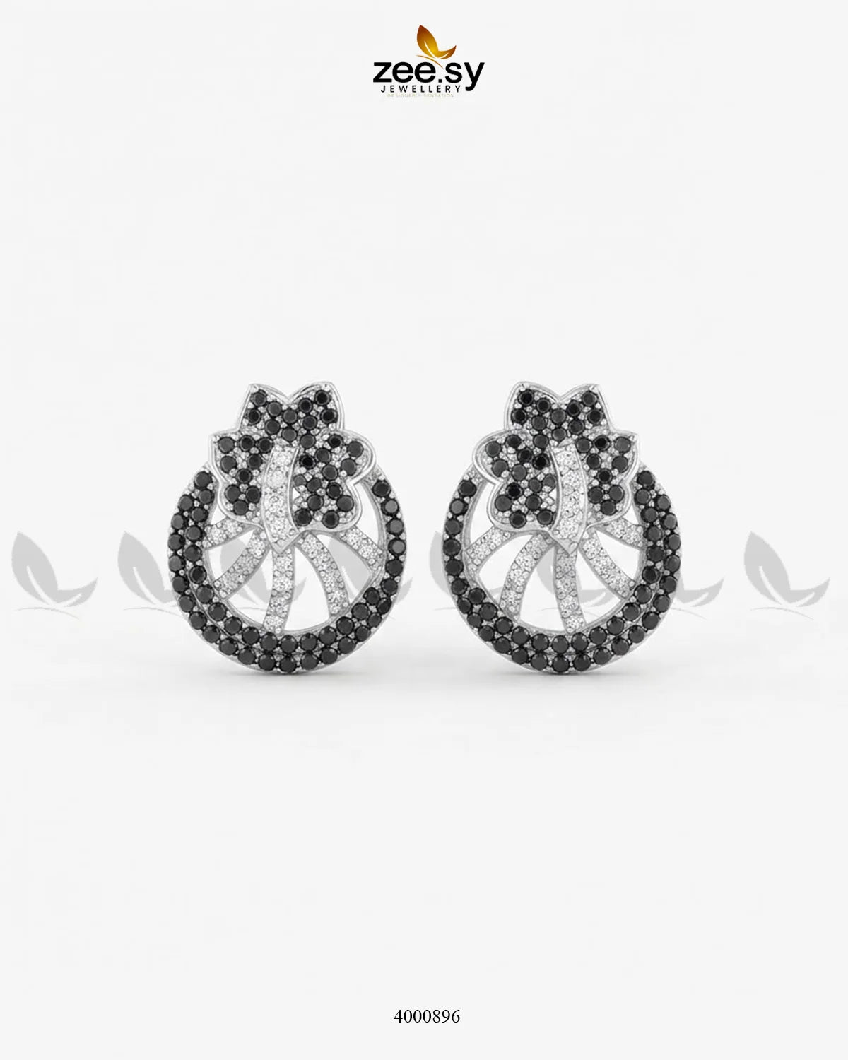 Royal Floral Zircon Earrings - Silver