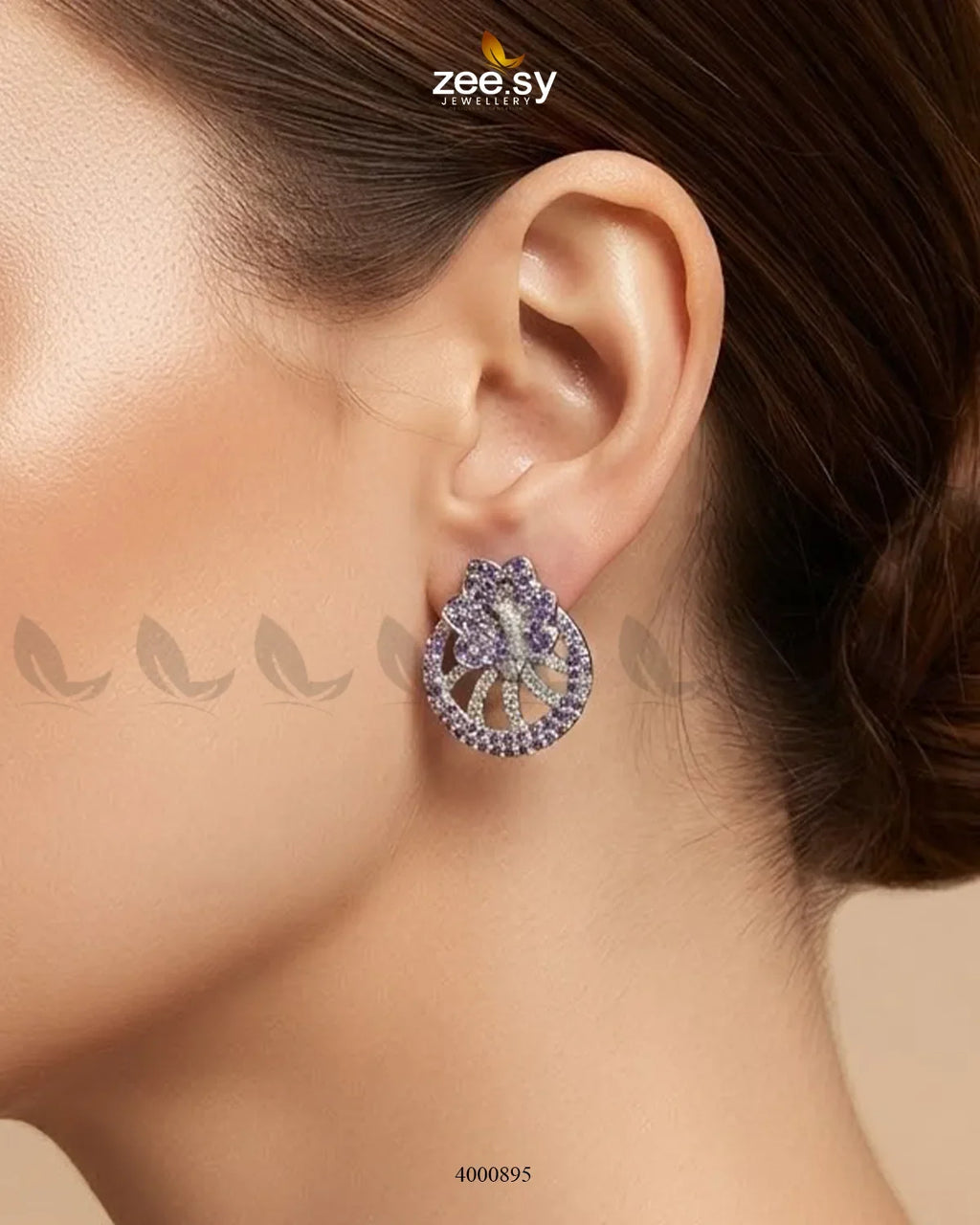 Royal Floral Zircon Earrings - Silver